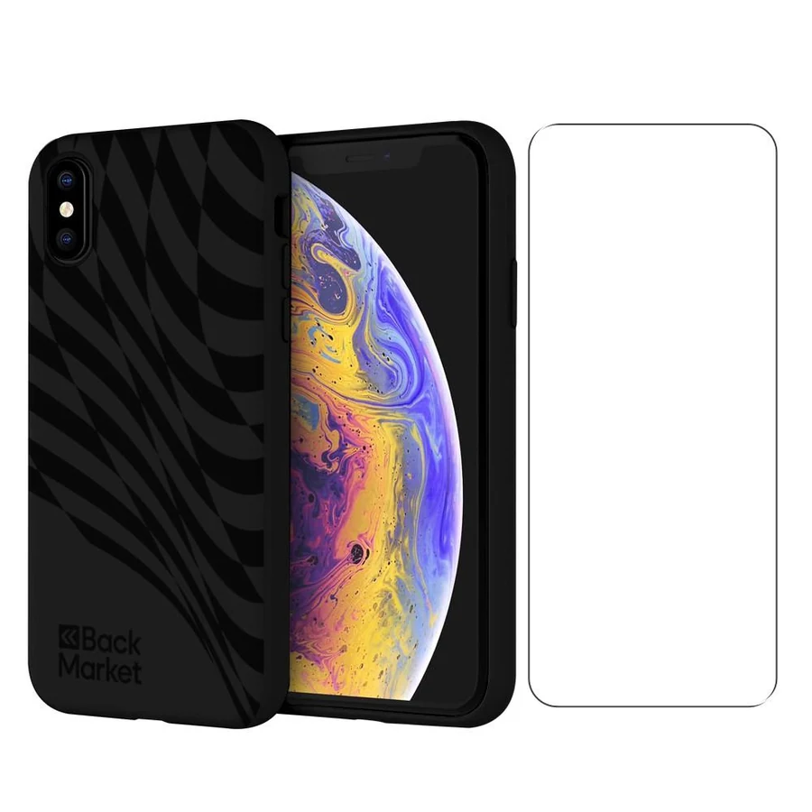 RefurbLane Case iPhone X/XS and protective screen - 100% Biodegradable - Black Wave · Black Wave