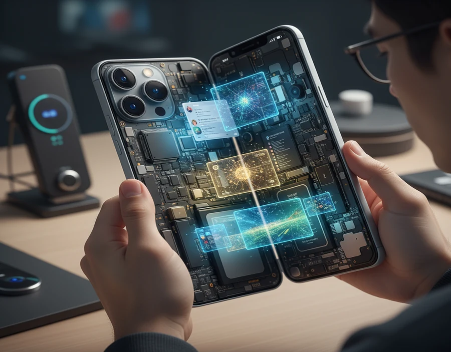 Image of a person opening an iPhone to show the insides