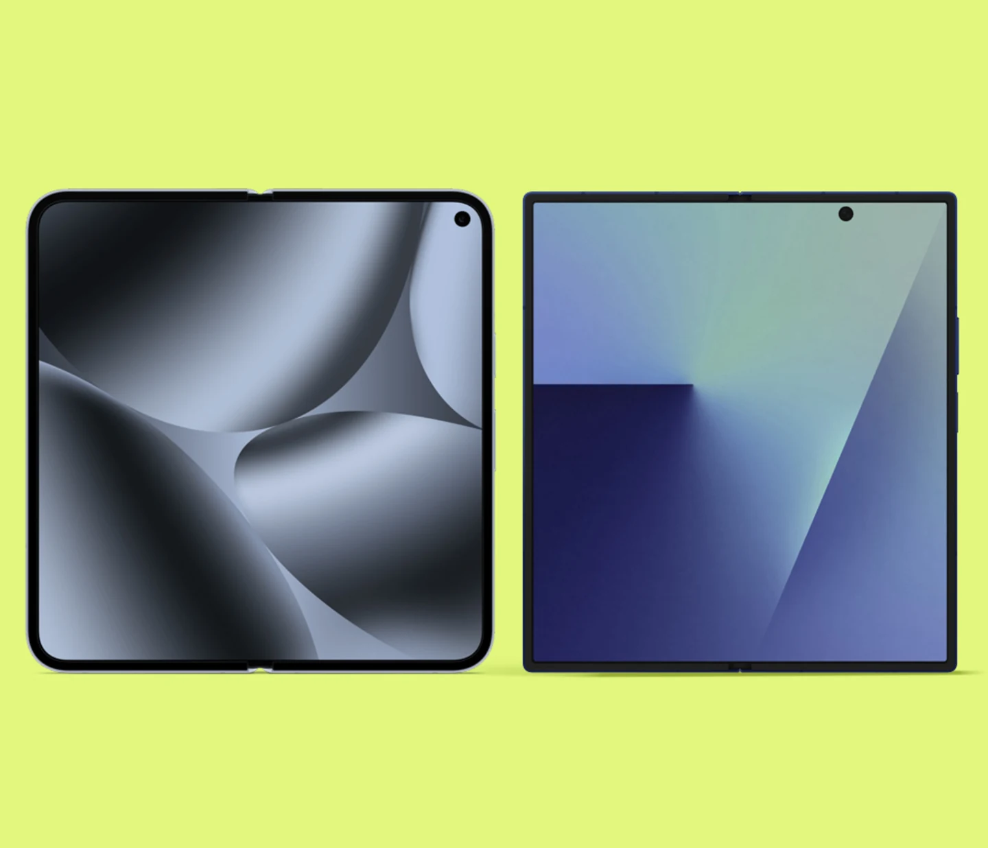 Image of a Pixel 10 Pro Fold and a Galaxy Z Fold 7 in their unfolded state