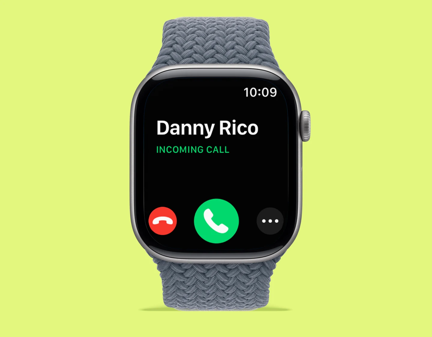 An Apple Watch 11 watch face showing an incoming call.