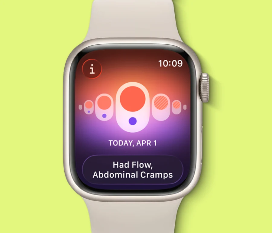 Close-up of Apple Watch 8 showing ovulation cycle tracking app