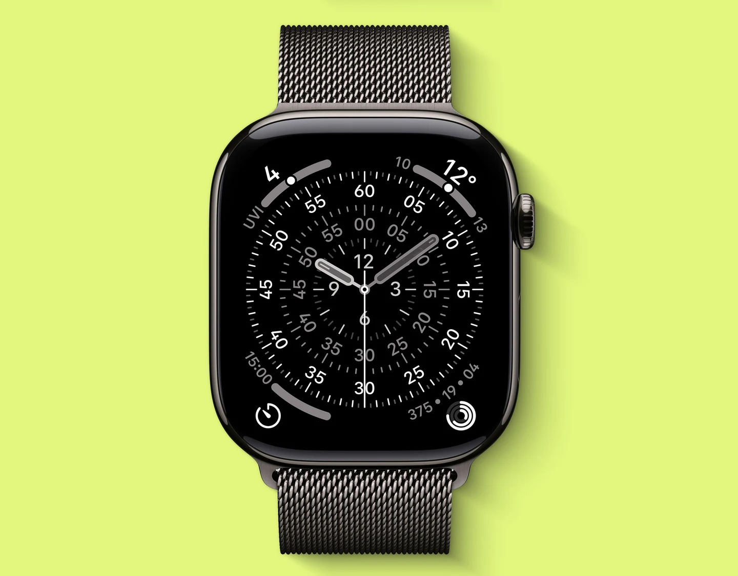 An image of the Apple Watch Series 11 in Slate titanium