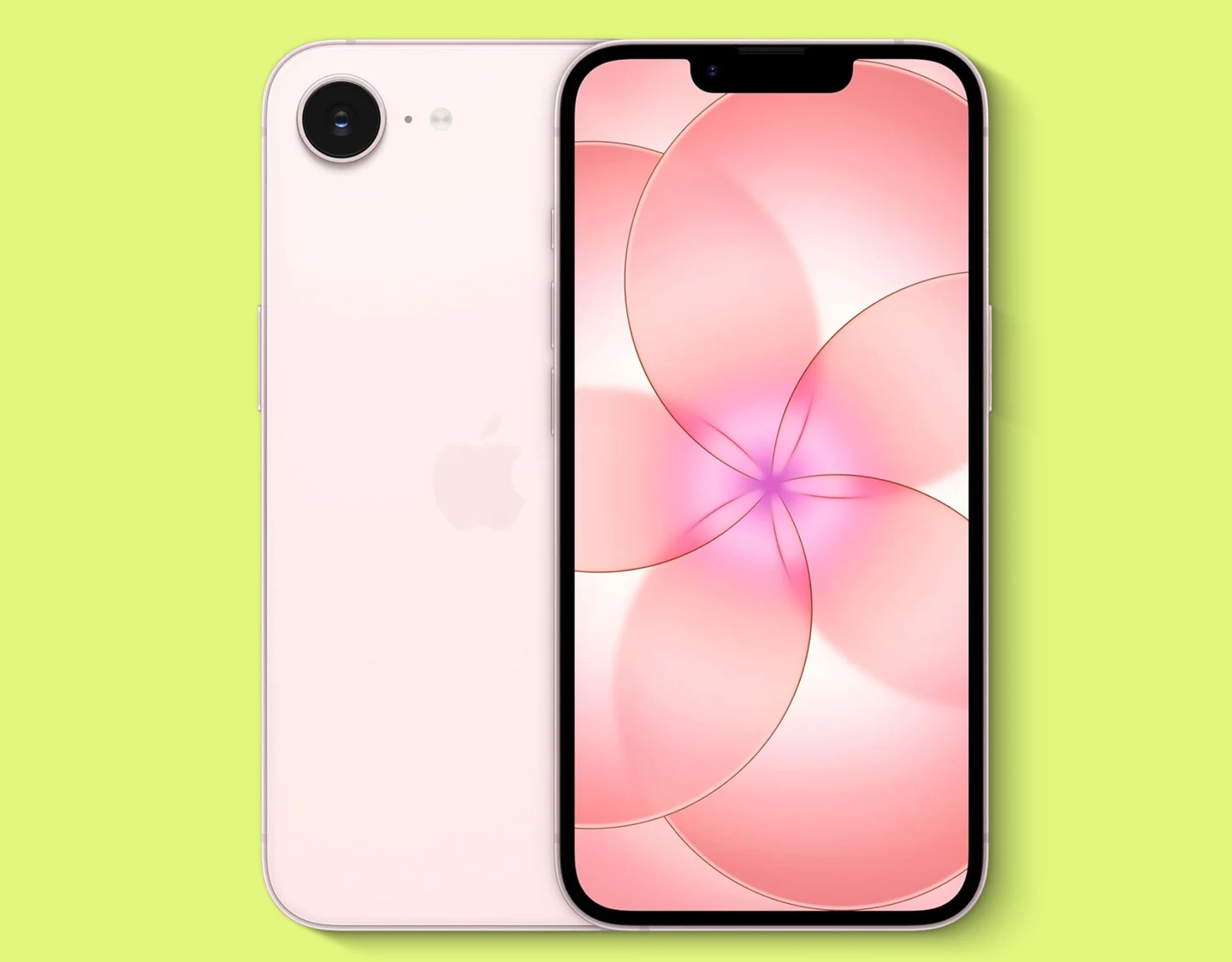 A front image of the iPhone 17e in soft pink.