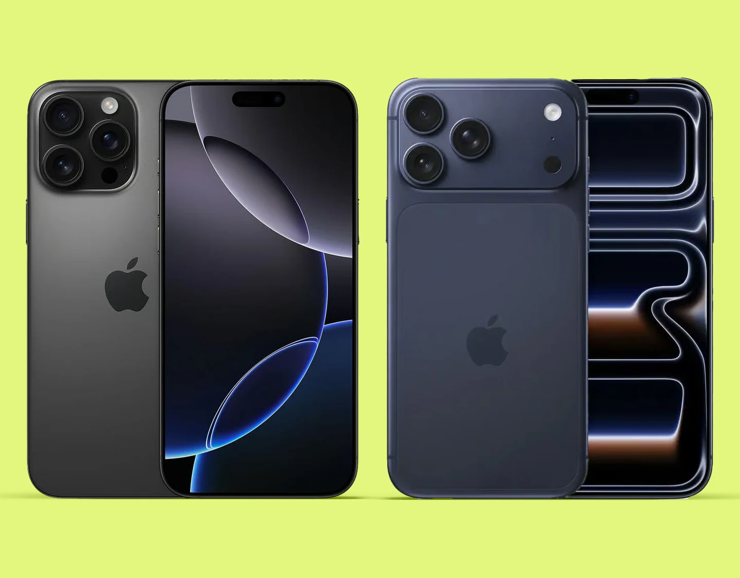 Picture of an iPhone 16 Pro Max next to iPhone 17 Pro Max