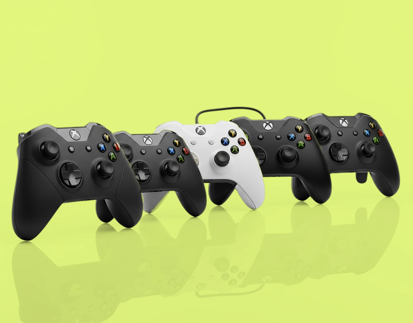 Various Xbox controller models displayed side by side