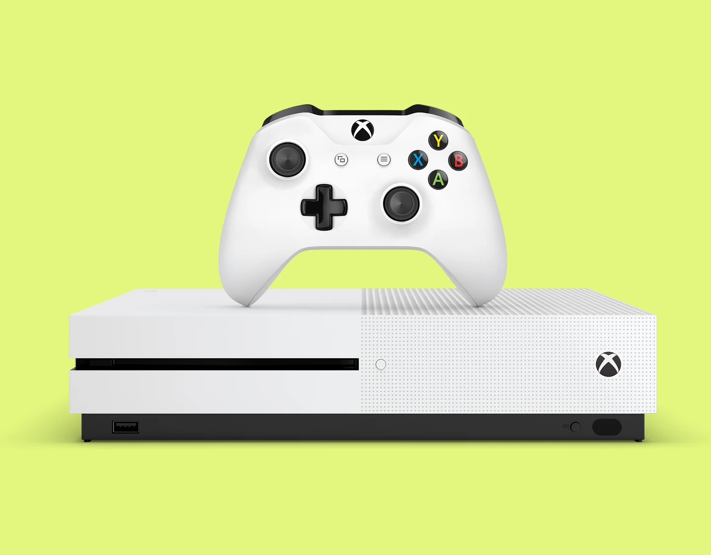 The front view of the Xbox One S console